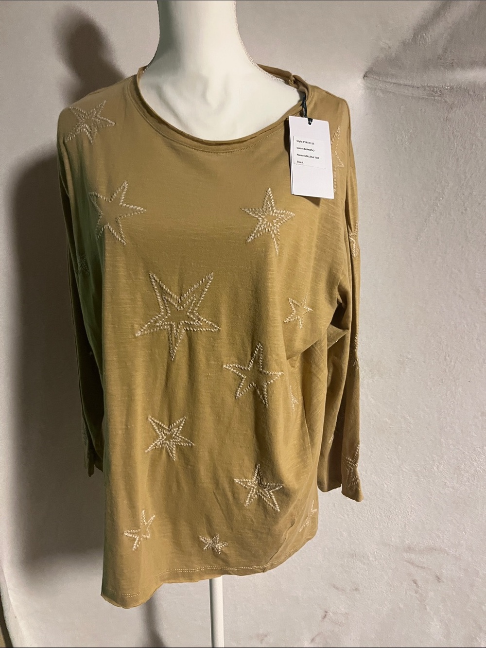 Embellished Star Long-Sleeve Tee - Tan